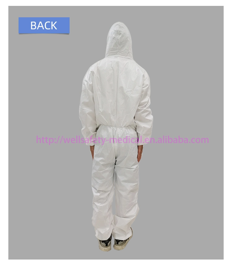 Cat III Tyvek Coverall Type 5/6 Reusable SMS PP Sf Medical Chemical PPE Suit Disposable Protective Clothing with En14126 Waterproof Disposable Tyvek Suits