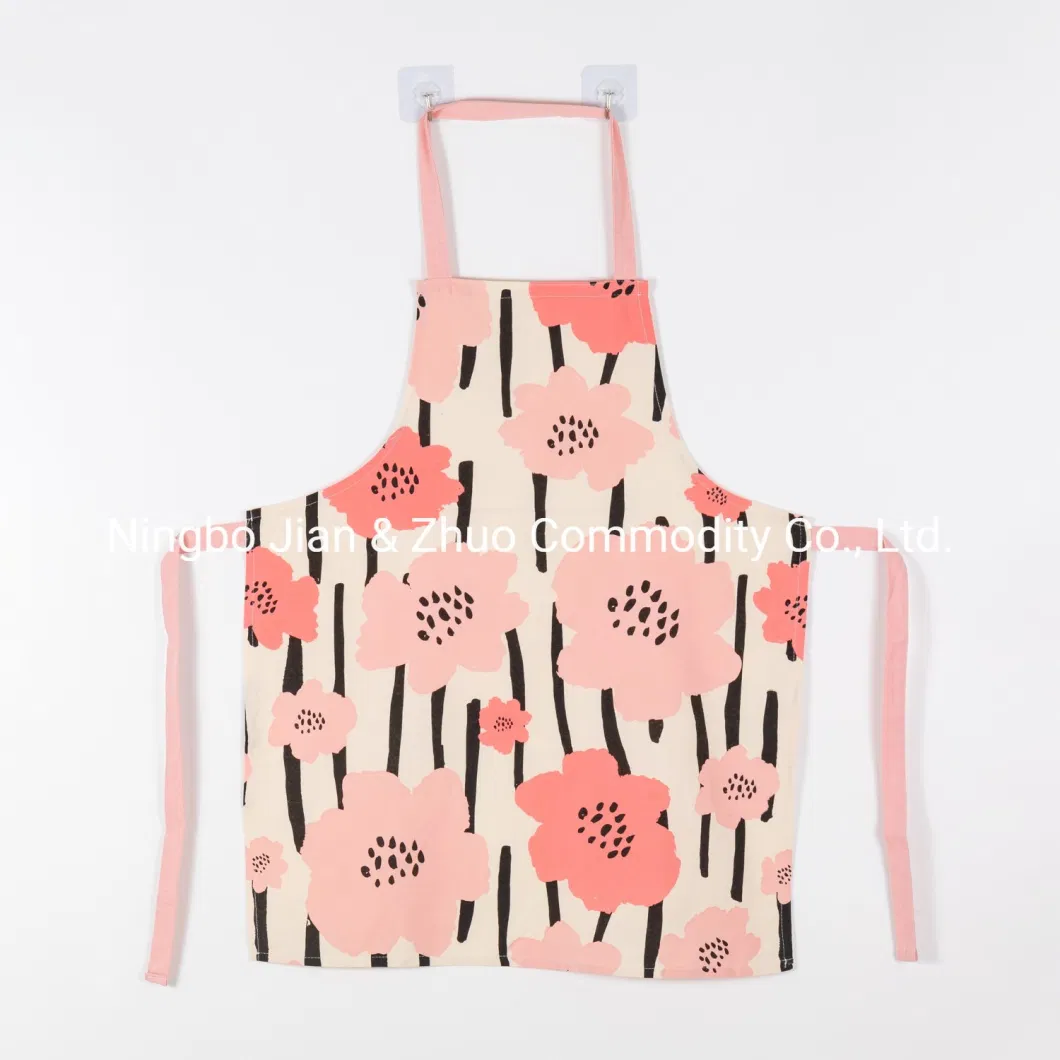 Custom Digital Printing Pink Flowers Cotton or Polyester Kitchen Textile Apron Used for Cooking Baking Cleaning